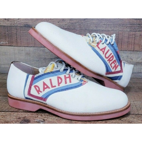 Polo Ralph Lauren Rhett Saddle Shoe White Blue Suede Leather Oxfords Men’s 8.5 - Picture 1 of 10